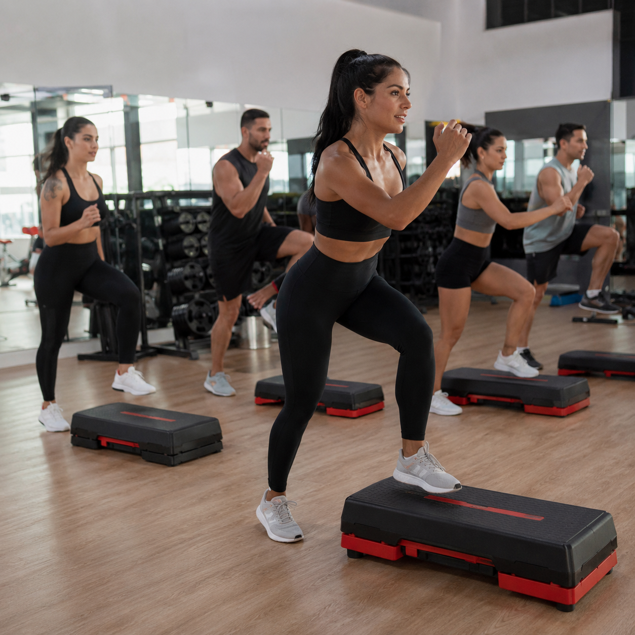 Aula coletiva de Jump e Step na Point Fitness
